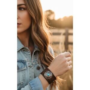 Handmade Upcycled Western/Boho Concho and Leather Cuff Bracelet